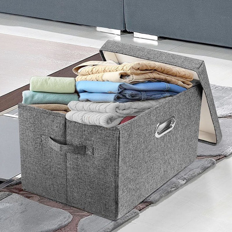 45 CM Foldable Fabric Storage Box with Lid Collapsible Bin with Handles Multipurpose Closet Organizer Basket for Clothes Toys Towels and Blankets Gray - Medaid International
