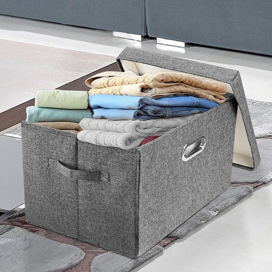 45 CM Foldable Fabric Storage Box with Lid Collapsible Bin with Handles Multipurpose Closet Organizer Basket for Clothes Toys Towels and Blankets Gray - Medaid International