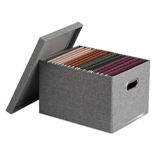 37 CM Foldable Fabric Storage Box with Lid Collapsible Bin with Handles Multipurpose Closet Organizer Basket for Clothes Toys Towels and Blankets Gray - Medaid