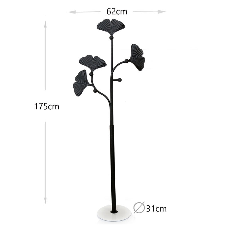 175 CM Freestanding Leaf Shape Metal Coat Rack with Stable Marble Base Clothes Hanger Stand with 5 Hooks Coat Racks for Hats Scarves Handbags Black - Medaid - Lebanon