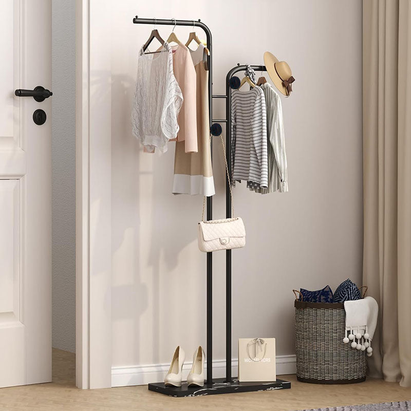 185 CM Freestanding Metal Coat Rack Stand with Stable Marble Base Clothes Hanger Stand with 5 Hooks Coat Racks for Hats Scarves Handbags Black - Medaid - Lebanon