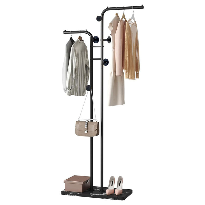 185 CM Freestanding Metal Coat Rack Stand with Stable Marble Base Clothes Hanger Stand with 5 Hooks Coat Racks for Hats Scarves Handbags Black - Medaid - Lebanon