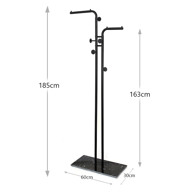 185 CM Freestanding Metal Coat Rack Stand with Stable Marble Base Clothes Hanger Stand with 5 Hooks Coat Racks for Hats Scarves Handbags Black - Medaid - Lebanon