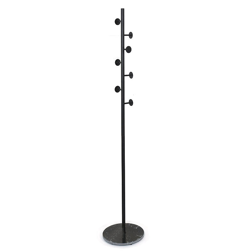 169 CM Freestanding Metal Coat Rack Stand with Stable Marble Base Clothes Hanger Stand with 7 Hooks Coat Racks for Hats Scarves Handbags Black - Medaid