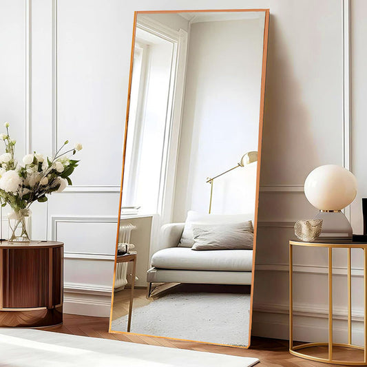 170 CM Modern Mirror Wall Mounted or Leaning Against Wall Mirror with Gold Metal Frame for Bedroom and Living Room Gold - Medaid