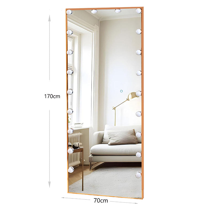 170 CM, Modern Mirror with LED Bulbs and Smart Touch Control, Wall Mounted Mirror with Gold Metal Frame for Bedroom, Living Room - Medaid - Lebanon