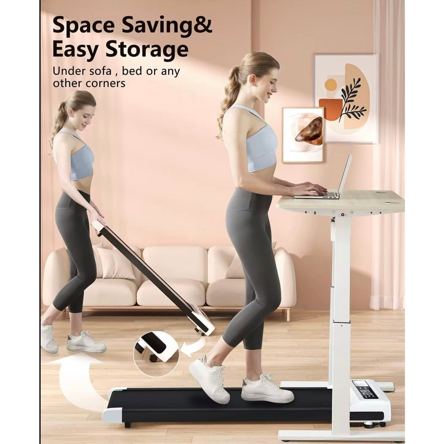 Motorized Walking Pad Mini Folding
Portable Flat Treadmill Walking Machine