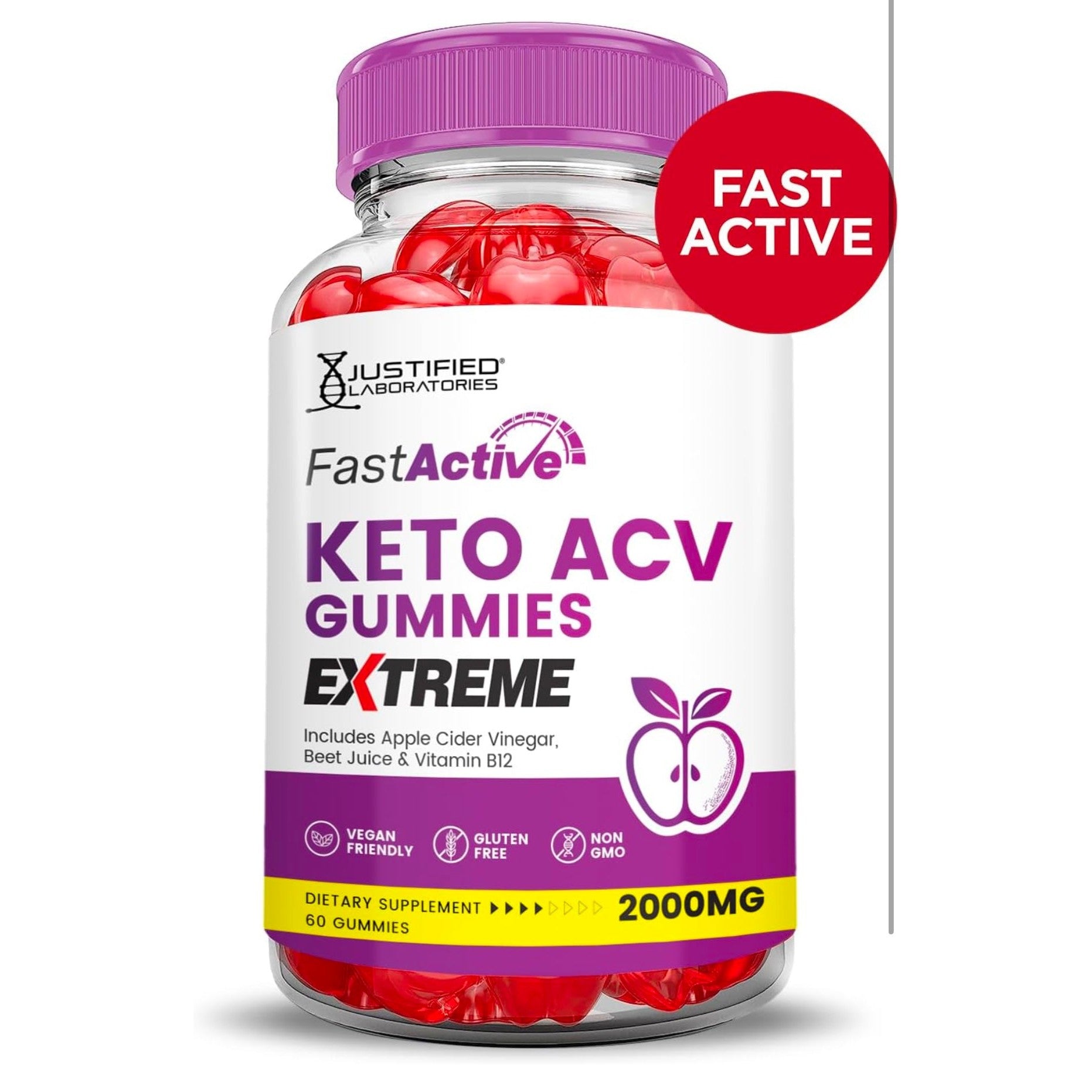 Fast Active Keto ACV Gummies Extreme 2000MG Fastactive Keto Gummies Apple Cider Vinegar Formulated with Pomegranate Beet Juice Powder B12 Vegan Non GMO 60 Gummys - Medaid