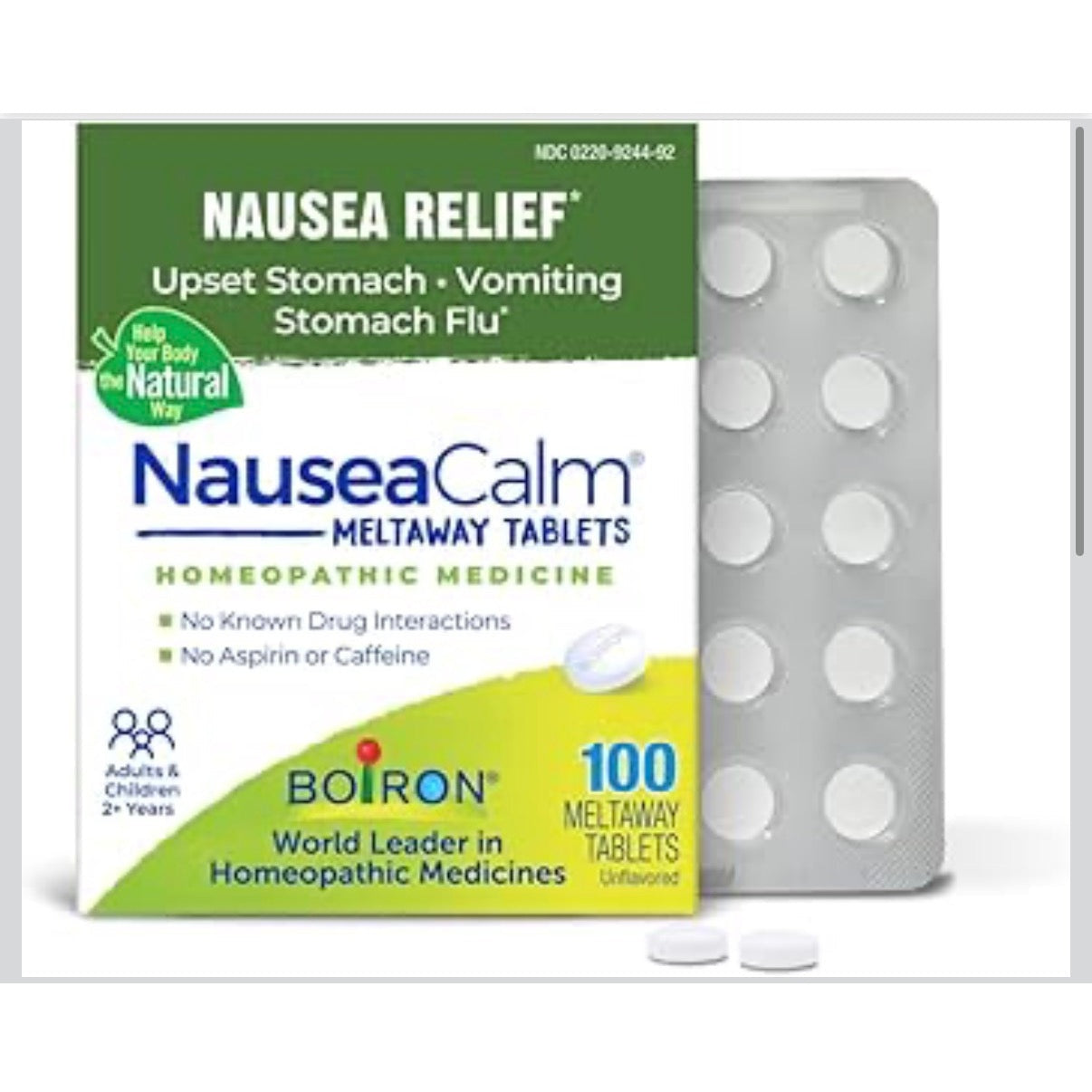 Boiron NauseaCalm Tabs - 100 Count - Relief for Upset Stomach, Nausea, and Vomiting Due to Stomach Flu, Overindulgence, or Motion Sickness - Non-Drowsy Nausea Calm Meltaway Tablets