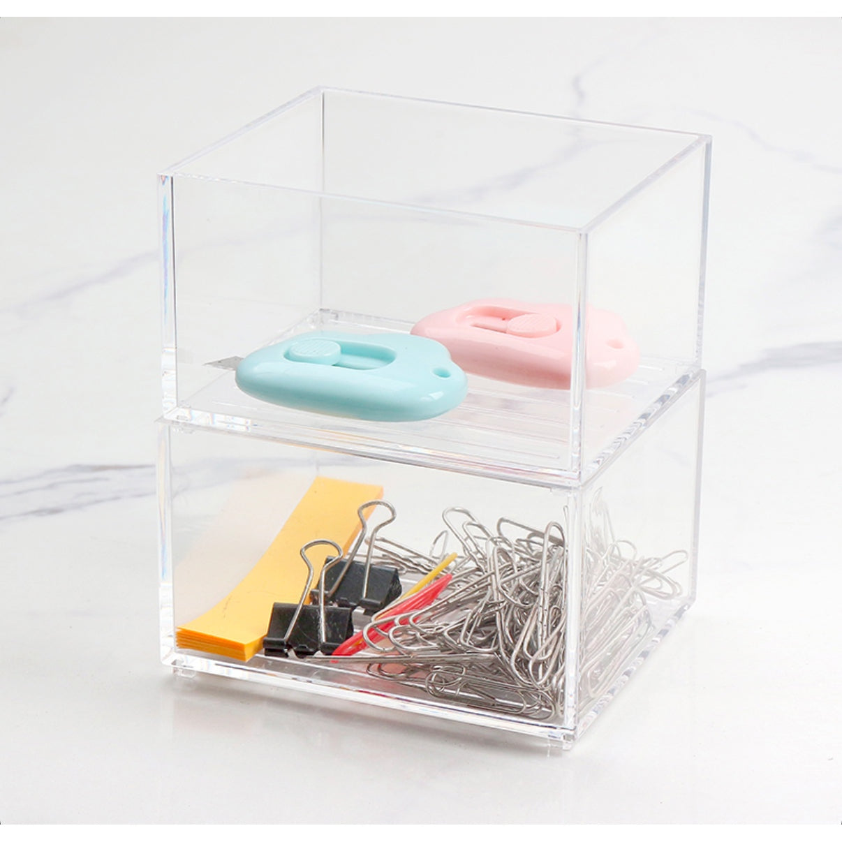 11 CM Clear Acrylic Rectangular Stackable Storage Box Multipurpose Mini Organizer Box for Cosmetics Jewelry Office Accessories - Medaid