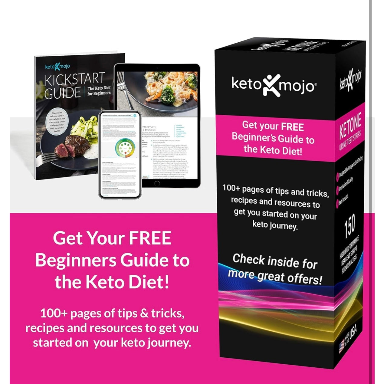 150 Ketone Test Strips with Free Keto Guide eBook & Free APP. Urine Test for Ketosis on Ketogenic & Low-Carb Diets. Extra-Long Strips. - Medaid