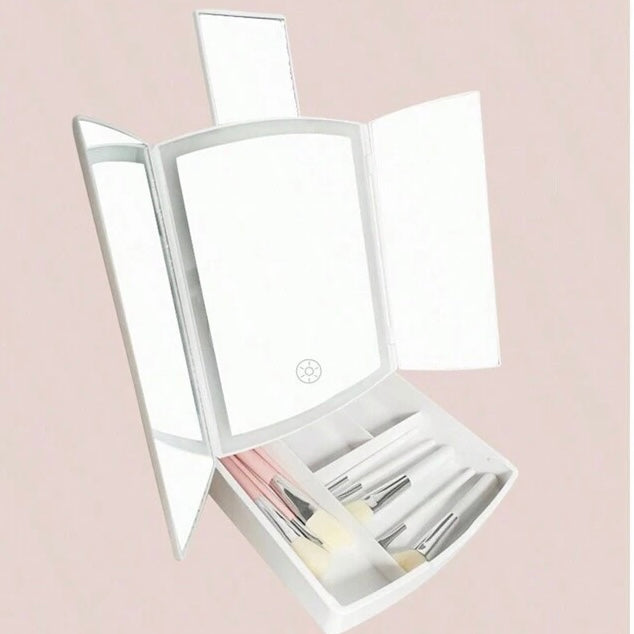 My Fold Away Vanity Mirror With Led & Makeup Storage - Medaid International