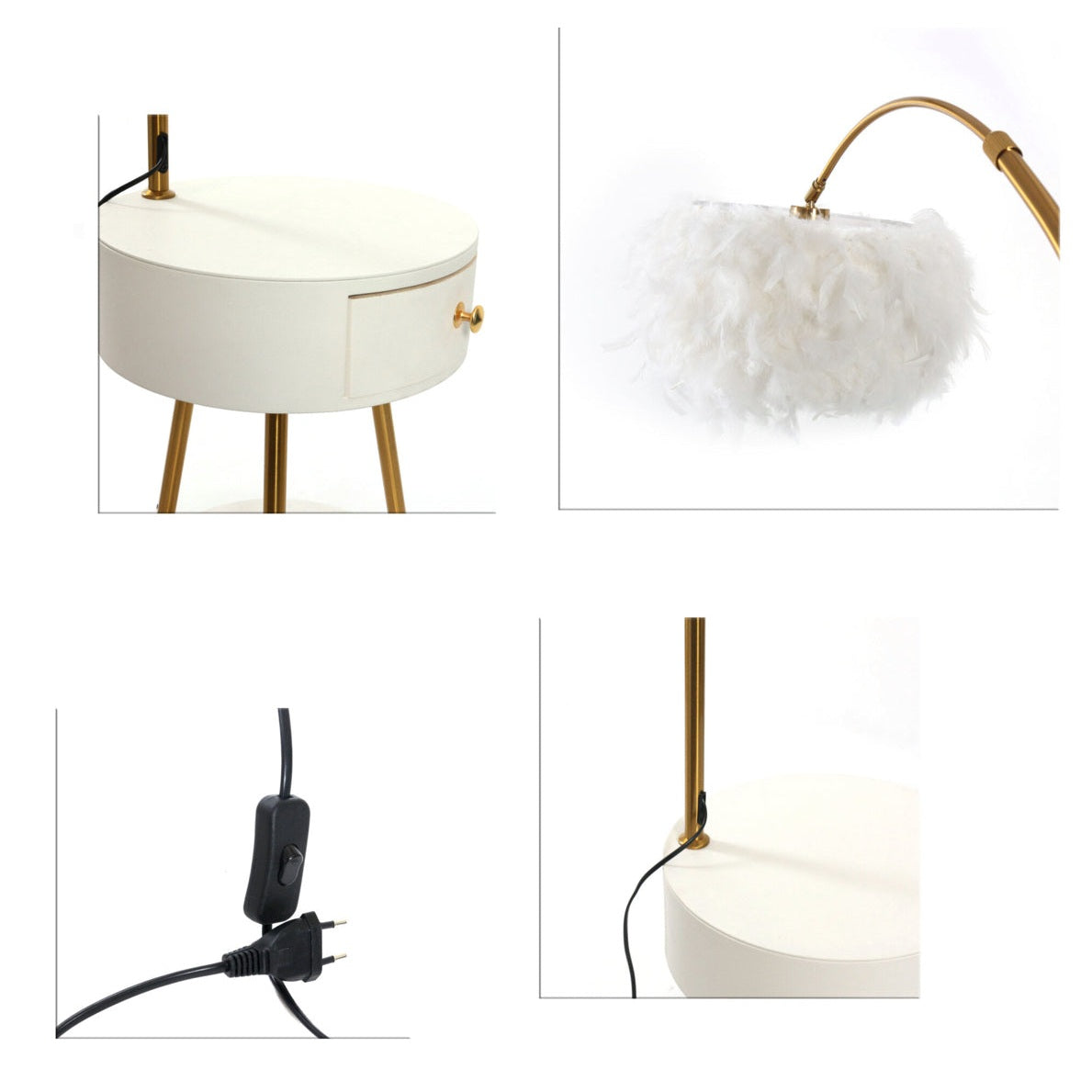 Modern End Table Feather Arched Floor Lamp with Shelves and Drawer for Living Room Bedroom - Medaid International