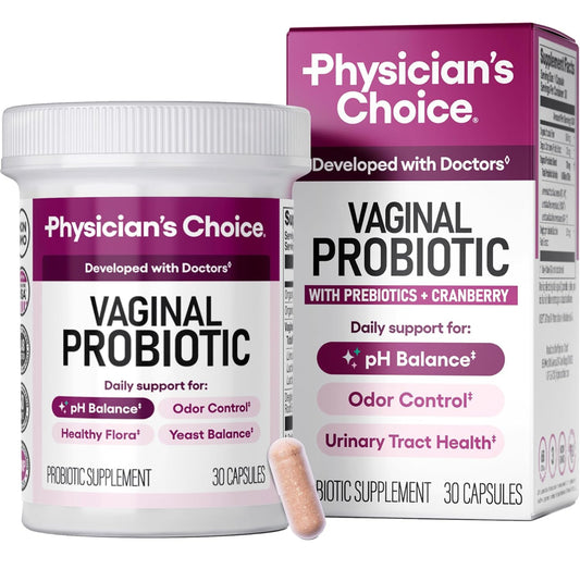 Physician's CHOICE Vaginal Probiotics for Women - Unique with Licorice Root - PH Balance, Odor Control, Yeast, Vaginal Microbiome & Feminine Health - 6B CFU - Organic Prebiotic, Cranberry - 30 CT - Medaid International