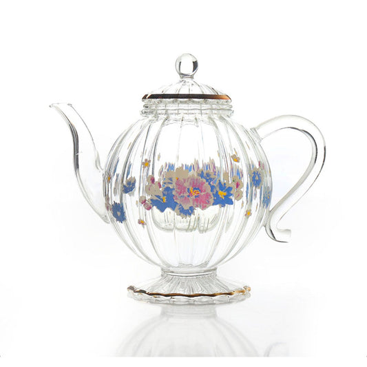 500 ML Flower Design Teapot Glass Striped Shape with Handle and Removable Infuser Transparent Glass Teapot for Tea Coffee and Milk - Medaid