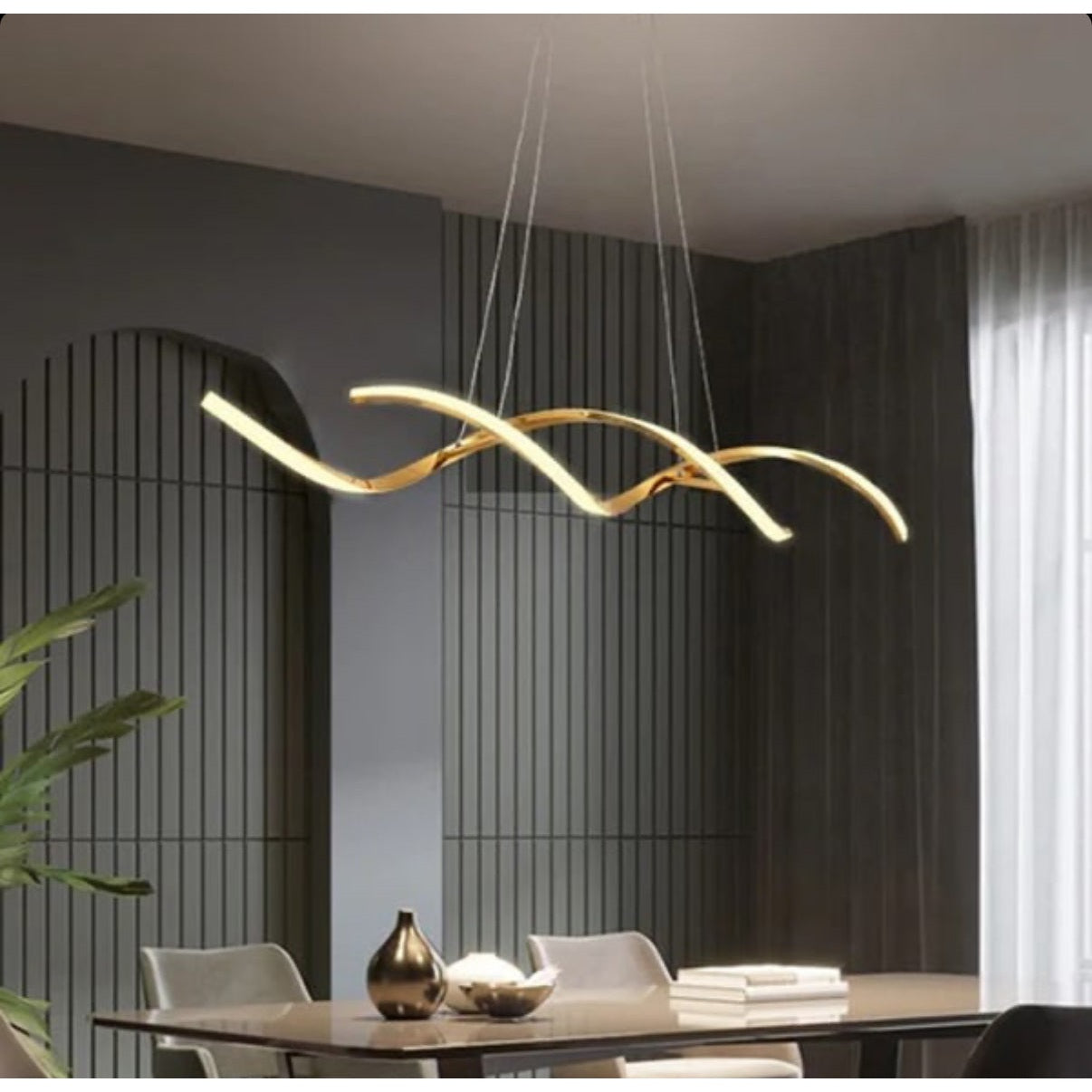 120 CM Modern Hanging LED Helix Pendant Lights for Dining Room Kitchen Bedroom Living Room Gold - Medaid International