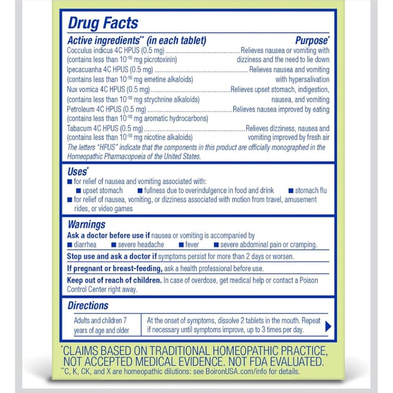 Boiron NauseaCalm Tabs - 100 Count - Relief for Upset Stomach, Nausea, and Vomiting Due to Stomach Flu, Overindulgence, or Motion Sickness - Non-Drowsy Nausea Calm Meltaway Tablets