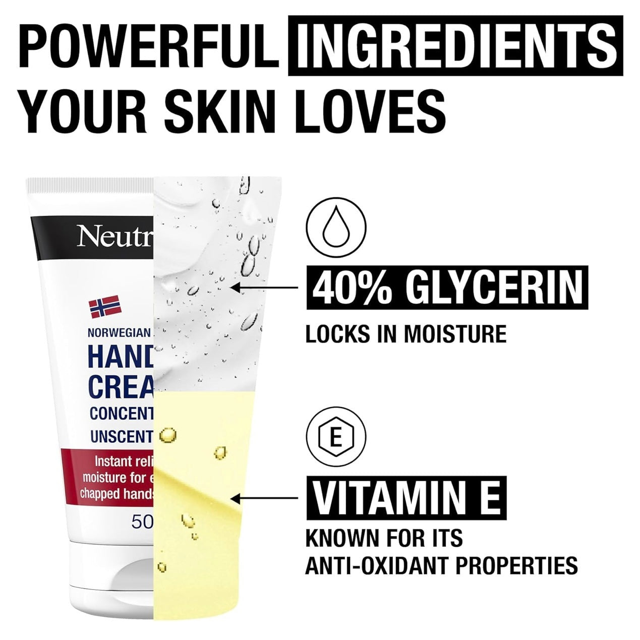 Neutrogena Norwegian Formula Concentrated Unscented Hand Cream with Glycerin and Vitamin E (1x 50ml), Immediate and Lasting Relief from Dry Skin and Chapped Hands. - Medaid International