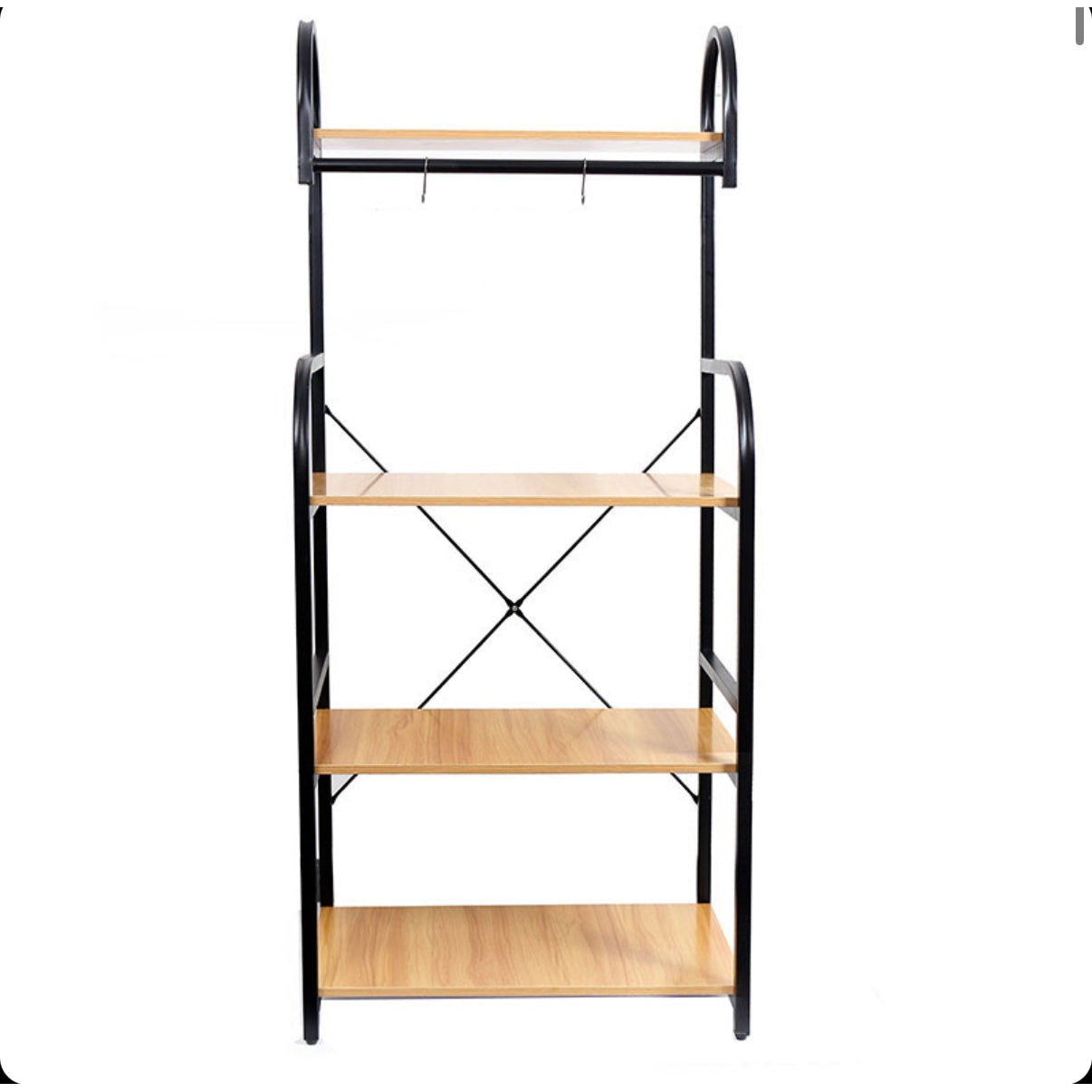 4 Tier Multifunctional Kitchen Rack with 2 Wave Rod Microwave Oven Organizer Stand Storage Racks Holds Up to 20 KG for Kitchen Dining Room Living Room - Medaid