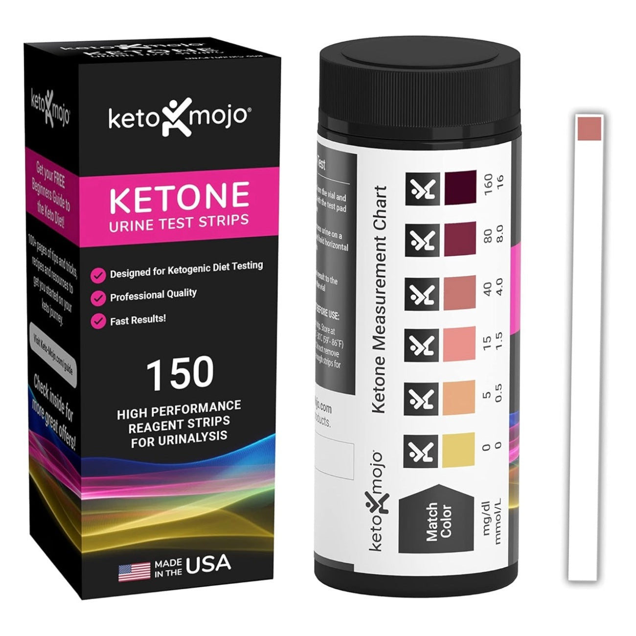 150 Ketone Test Strips with Free Keto Guide eBook & Free APP. Urine Test for Ketosis on Ketogenic & Low-Carb Diets. Extra-Long Strips. - Medaid