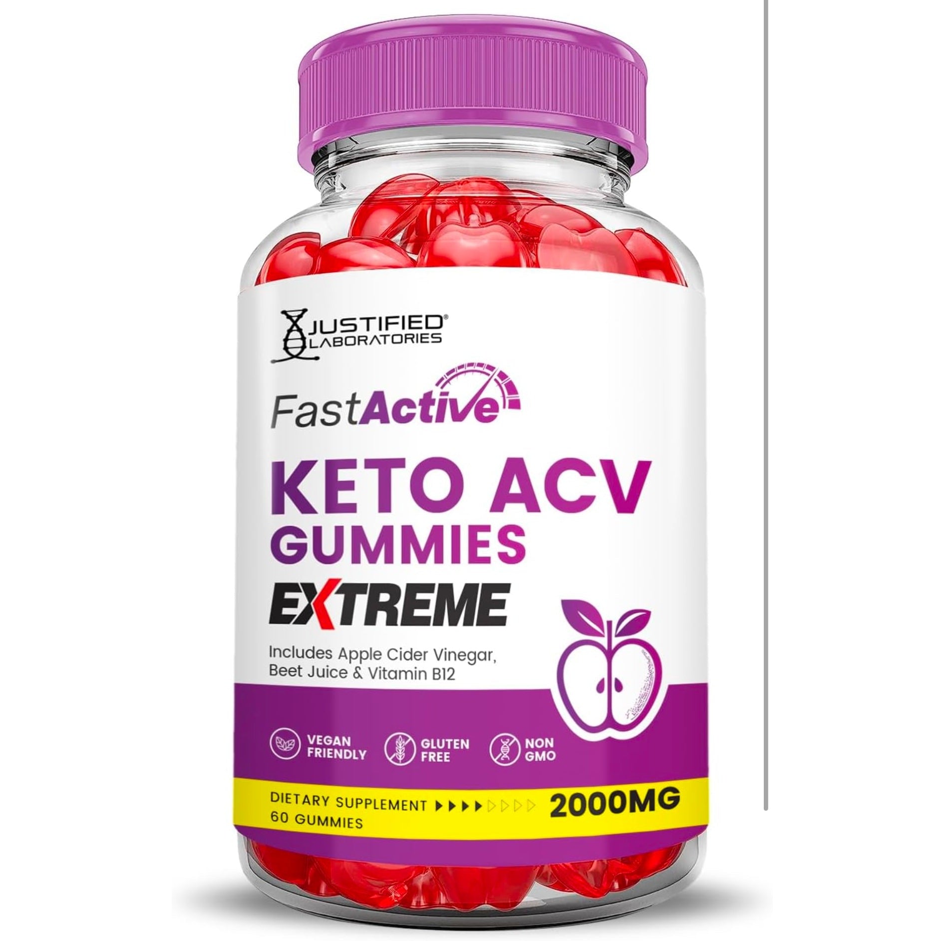 Fast Active Keto ACV Gummies Extreme 2000MG Fastactive Keto Gummies Apple Cider Vinegar Formulated with Pomegranate Beet Juice Powder B12 Vegan Non GMO 60 Gummys - Medaid