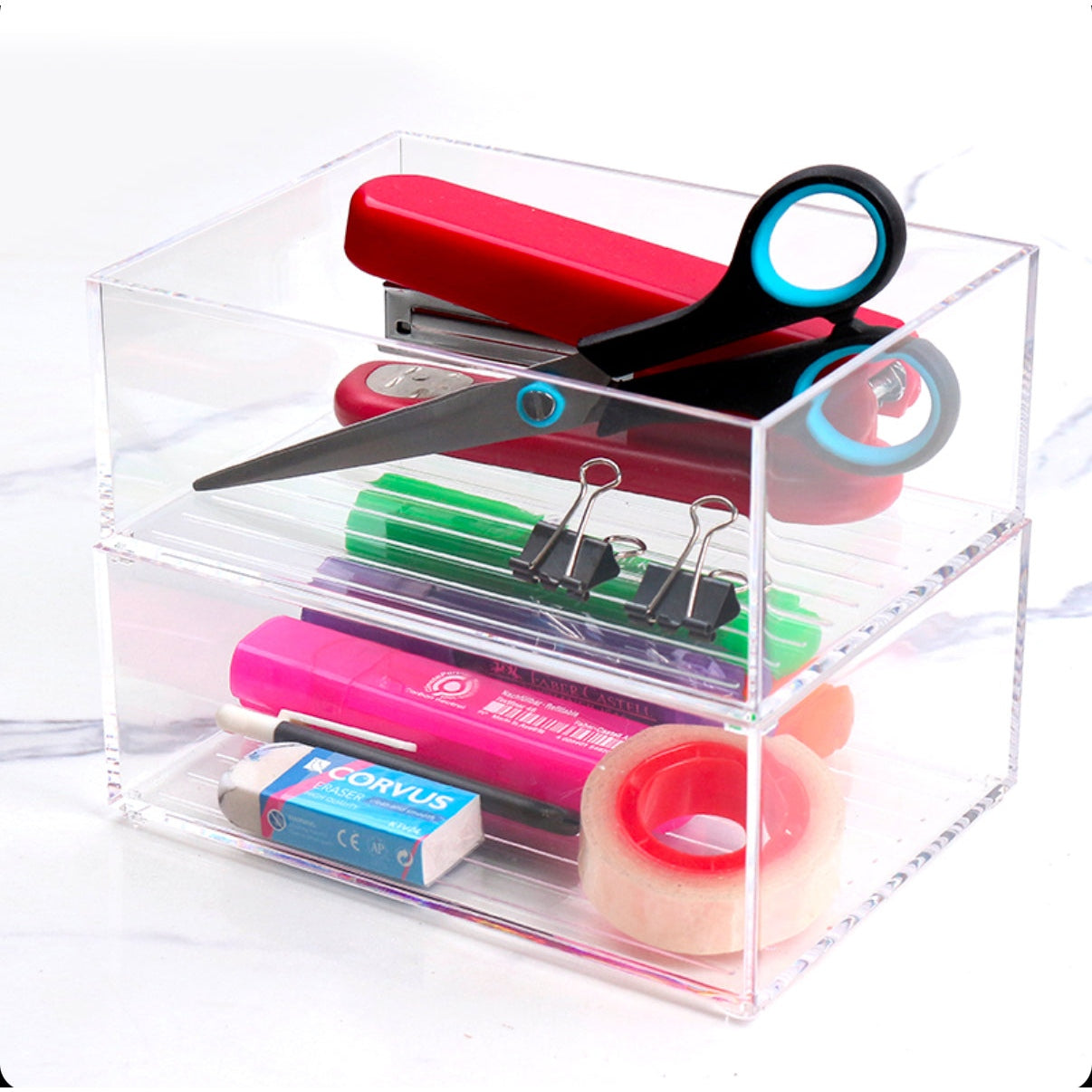 16 CM Clear Acrylic Rectangular Stackable Storage Box Multipurpose Organizer Box for Cosmetics Jewelry Office Accessories - Medaid