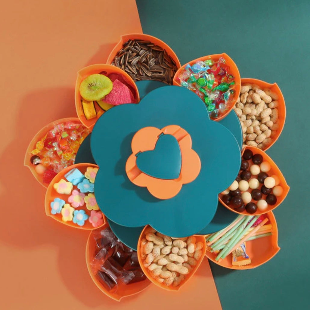 Double Deck Rotating Snack Tray Flower Shape - Medaid International
