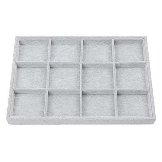 12 Compartments Velvet Jewelry Organizer Tray for Drawers Stackable Jewelry Display Trays for Rings Earrings Bangles Bracelets Silver - Medaid