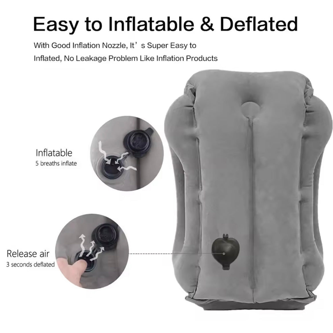 Inflatable Travel Pillow for Airplane, Neck Air Pillow for Sleeping to Avoid Neck and Shoulder Pain, Support Head and Lumbar - Medaid International