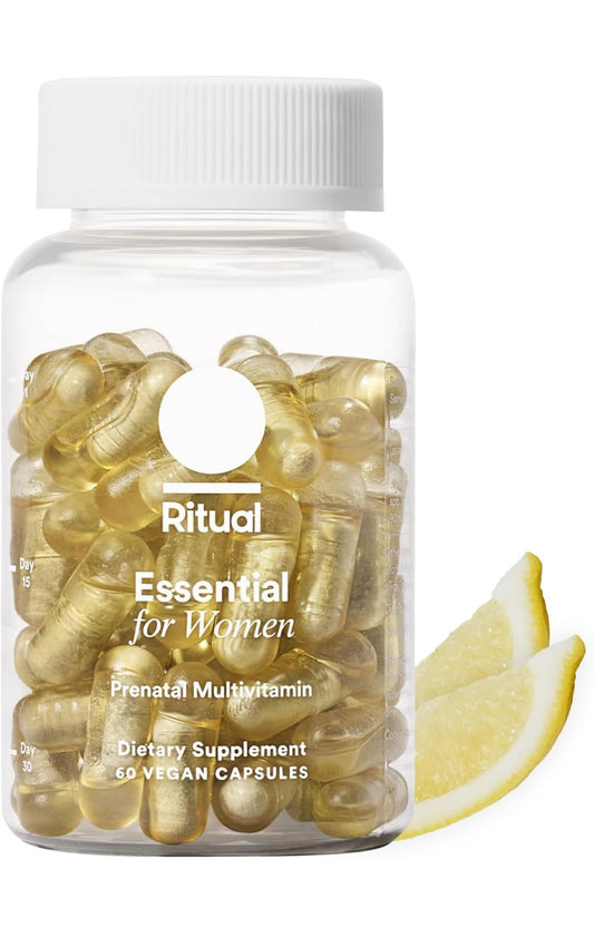 Ritual Essential for Women Prenatal Multivitamin: Folate & Choline for Neural Tube Support, Omega-3 DHA for Fetal Brain Development, Iron, Calcium-Helper D3 & K2, Non-GMO, Vegan, Citrus, 30 Days - Medaid