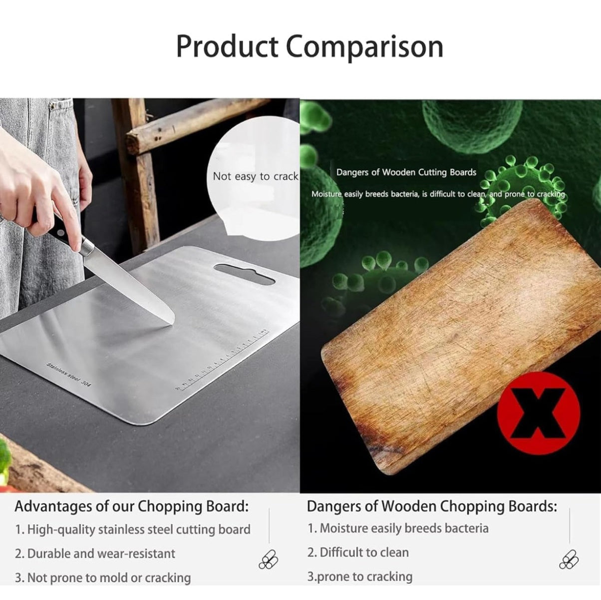 Stainless Steel Cutting Board, Titanium Chopping Boards for Kitchen, SUS 304 Large Chopper for Meat, Dishwasher Safe, with Handle & Scale, Easy Clean, ستانلس ستيل تقطيع, Solid Cookware, (36*25*0.2 cm) - Medaid