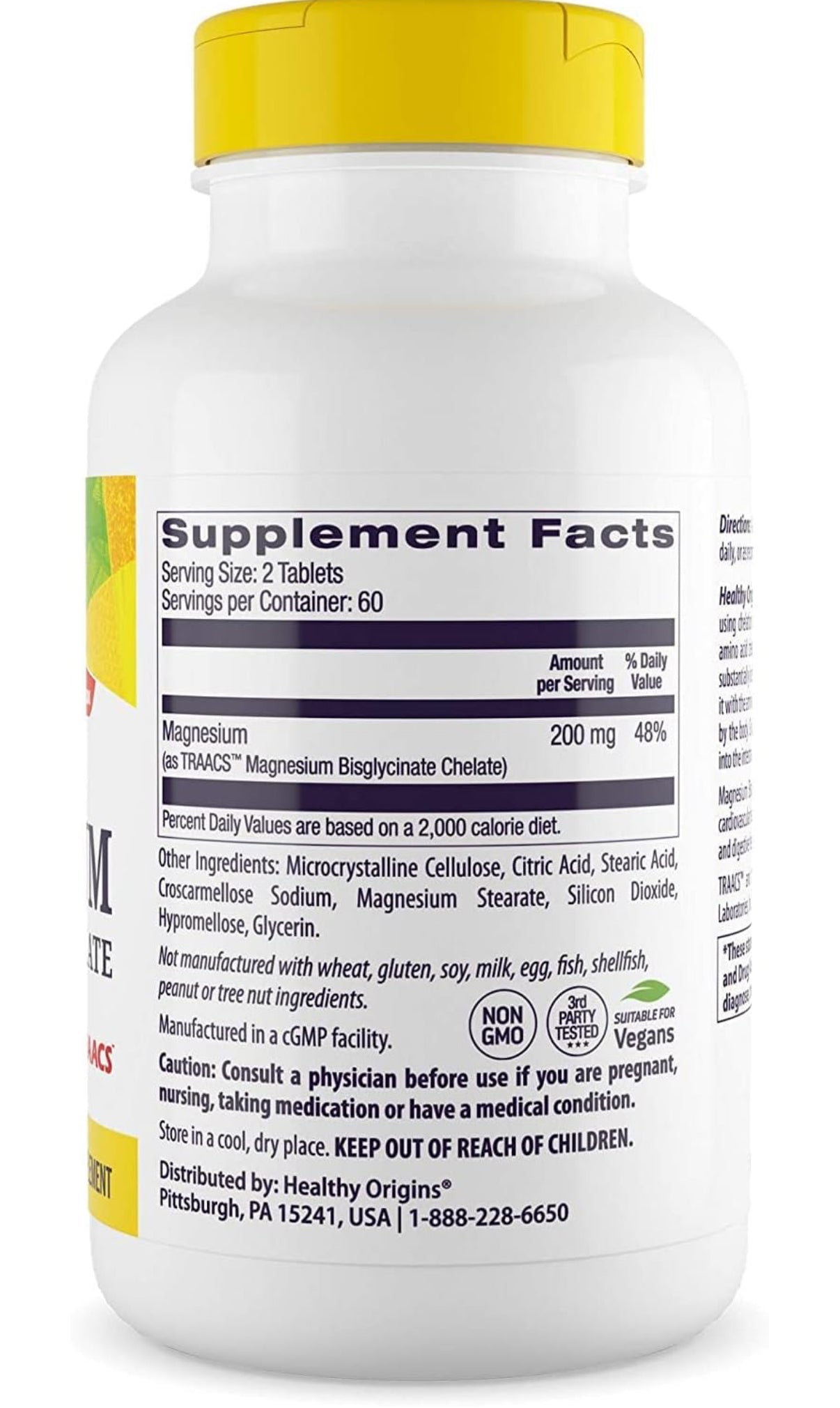 Healthy Origins Magnesium Bisglycinate Chelate (TRAACS) - Chelated Magnesium Glycinate 200mg for Brain & Heart Health - Albion Magnesium Supplement - Unbuffered Supplements - 120 Tablets - Medaid International