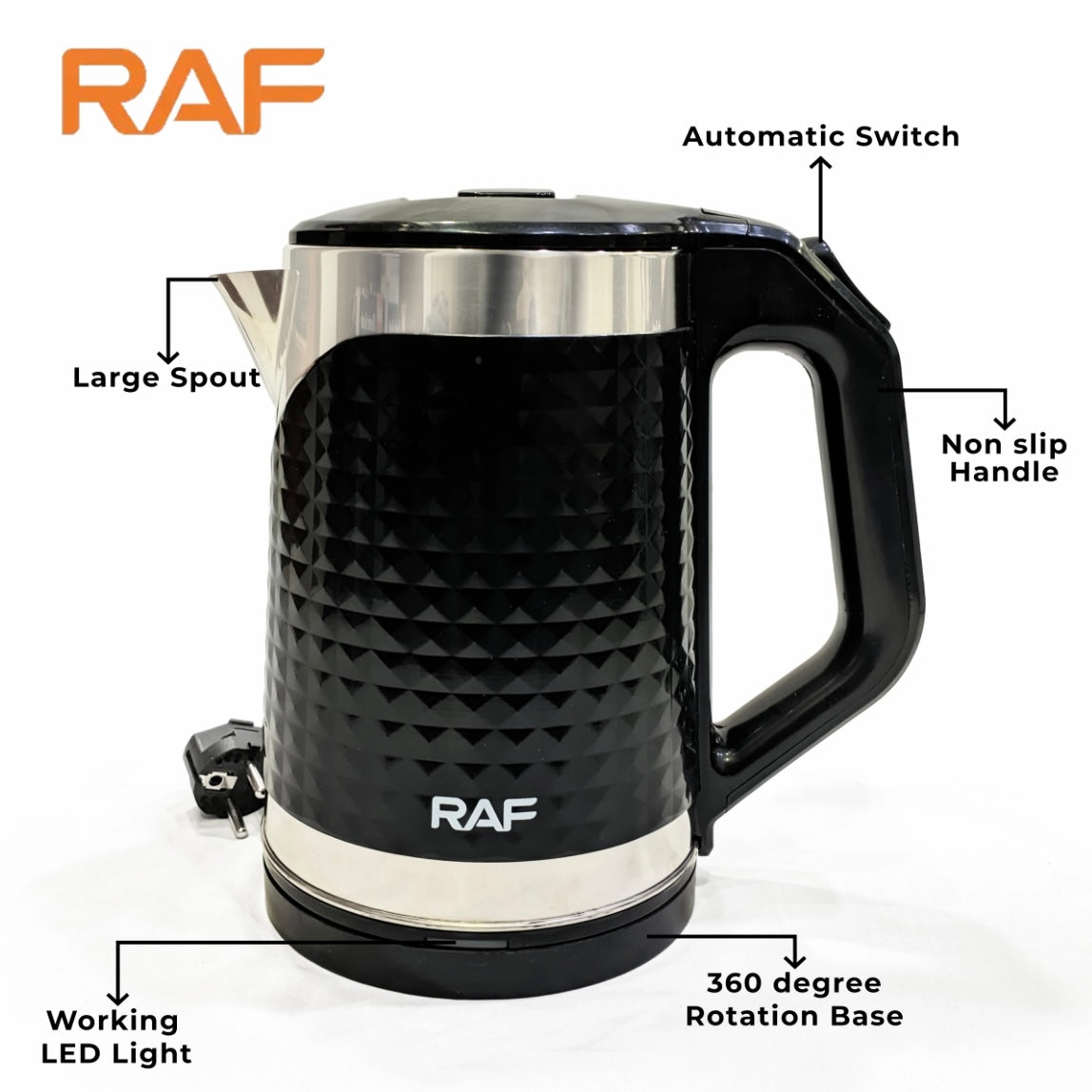 Raf Automatic Electric Kettle 2L R7875 ‚Äì Cool To Touch & Stainless Steel ‚Äì 2000W - Medaid International