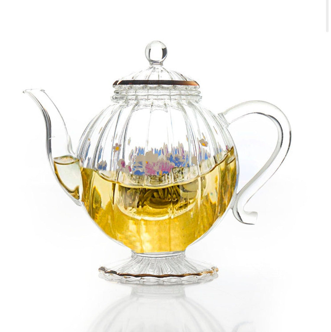 500 ML Flower Design Teapot Glass Striped Shape with Handle and Removable Infuser Transparent Glass Teapot for Tea Coffee and Milk - Medaid
