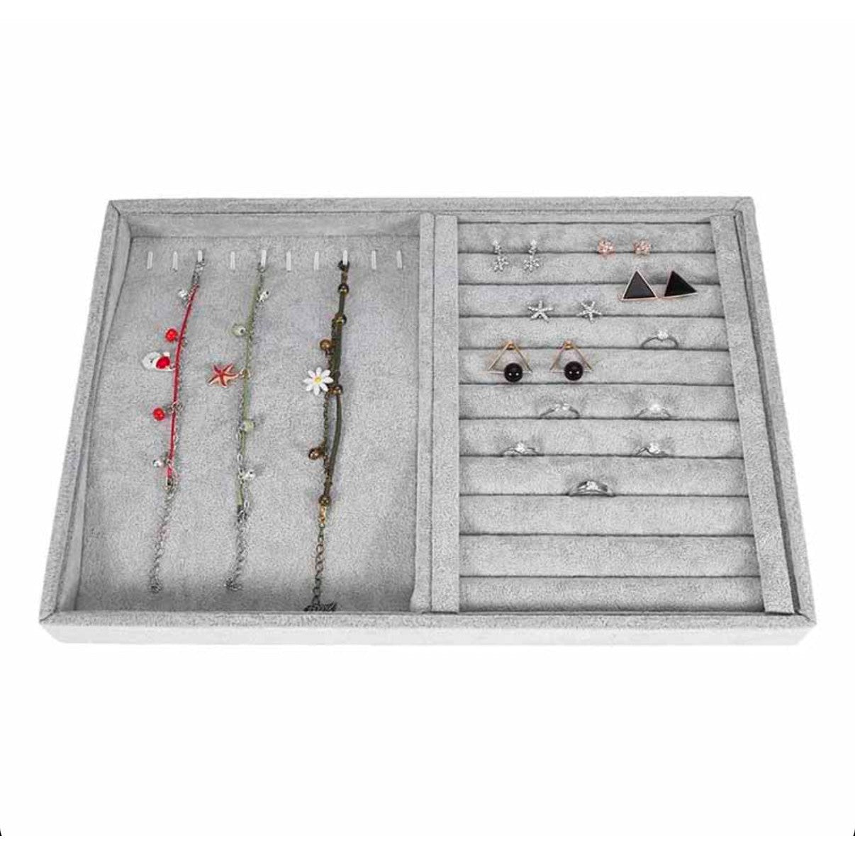 35 CM Velvet Jewelry Organizer Tray for Drawers Stackable Jewelry Display Trays for Rings Earrings Necklaces Silver - Medaid