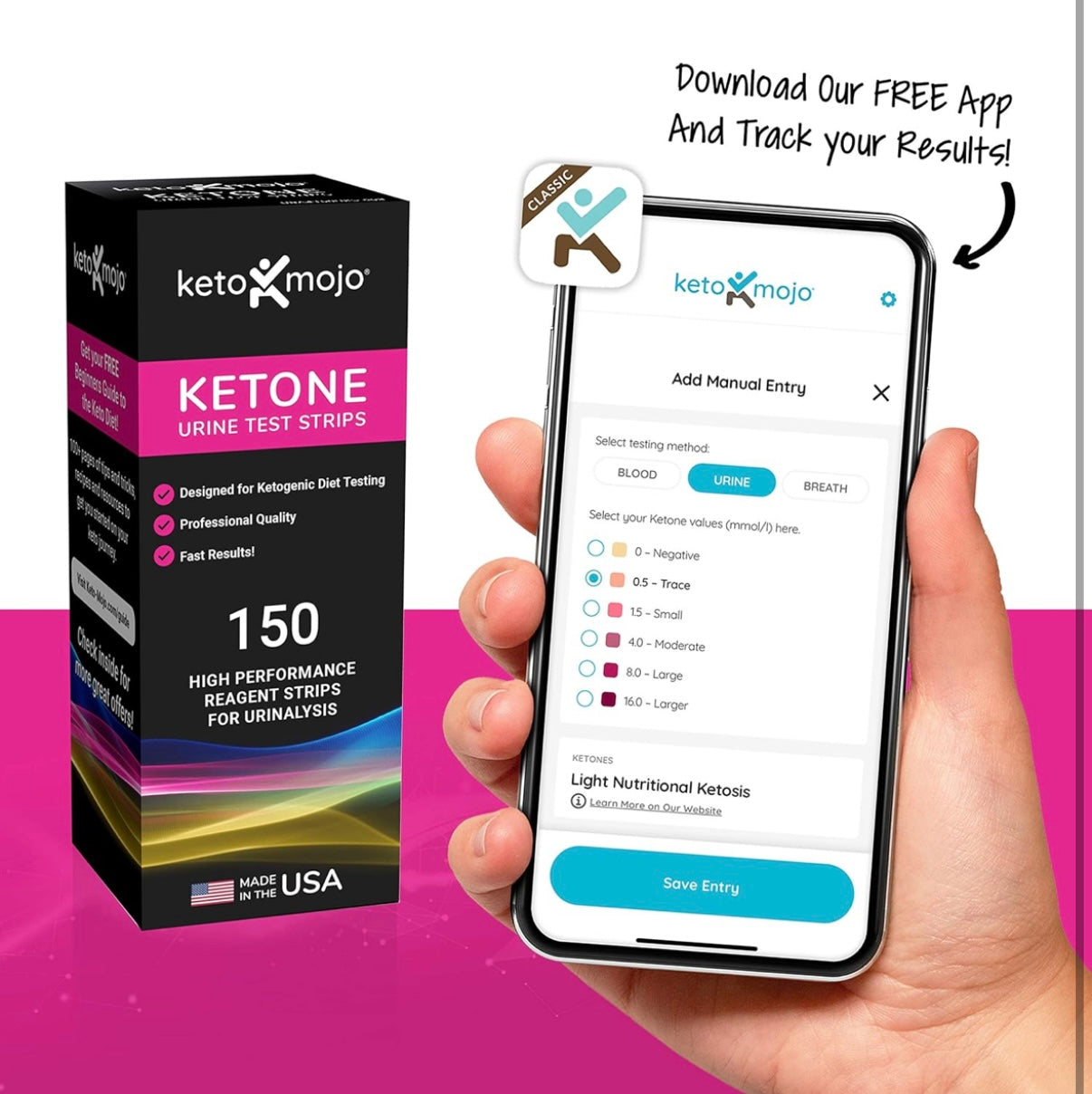 150 Ketone Test Strips with Free Keto Guide eBook & Free APP. Urine Test for Ketosis on Ketogenic & Low-Carb Diets. Extra-Long Strips. - Medaid