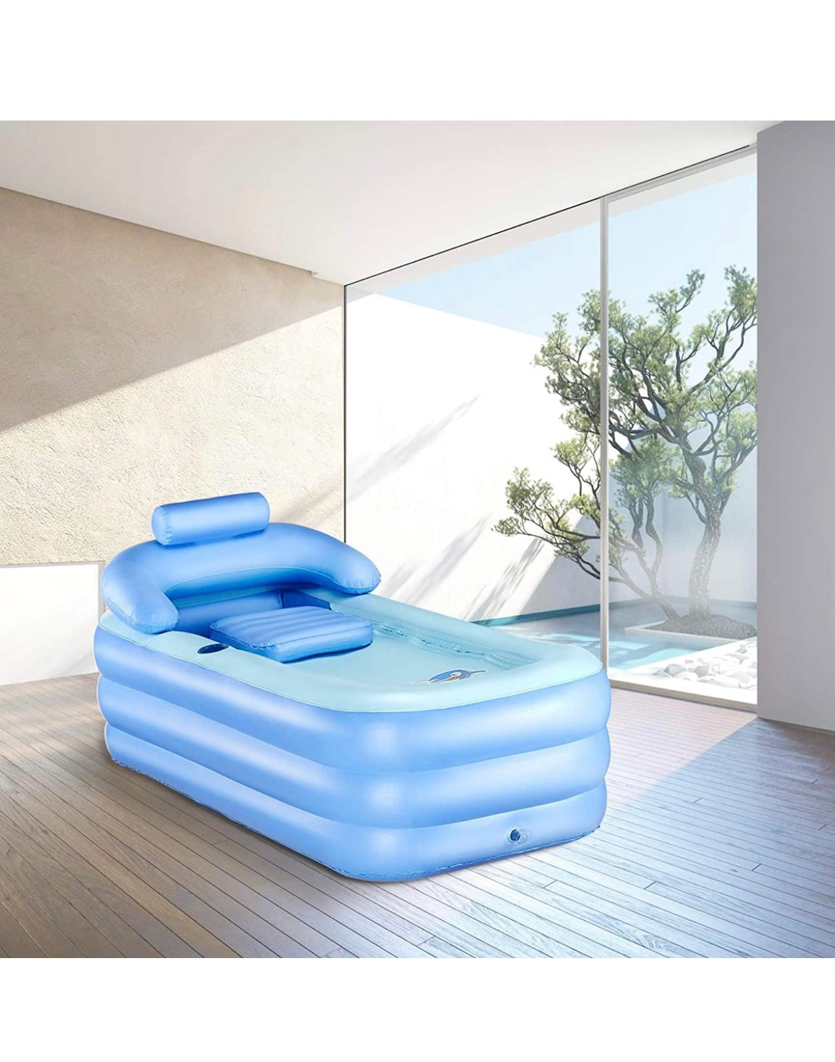 Angju Inflatable Adult Bath Tub, Free-Standing Blow Up Bathtub with Foldable Portable Feature for Adult Spa with Electric Air Pump (High-Density PVC) - Medaid