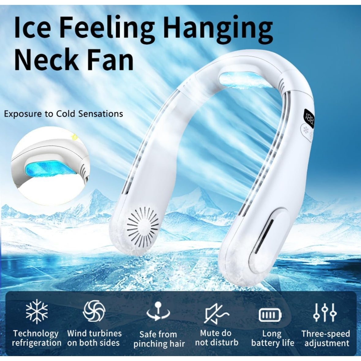 Neck Fans Blow Cold Air,Portable Cooling Neck Fan Rechargeable,5 Speed Neck Air Conditioner 5200 mAh Battery,Ultra Quiet for Home,Office,Travel,Outdoor (White) - Medaid