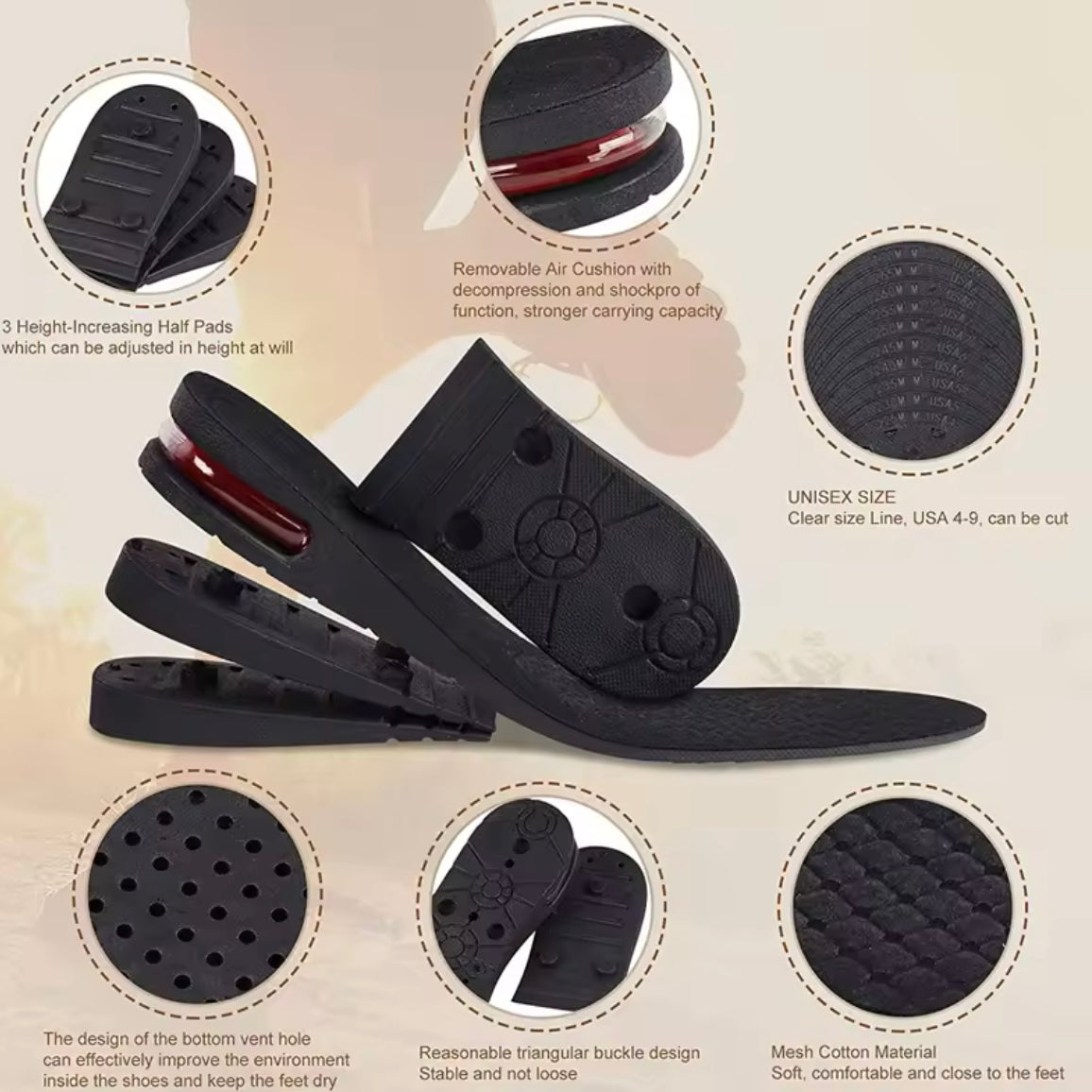 Foot Height Increase Insole With Air Cushion Adjustable Shoe - Medaid International