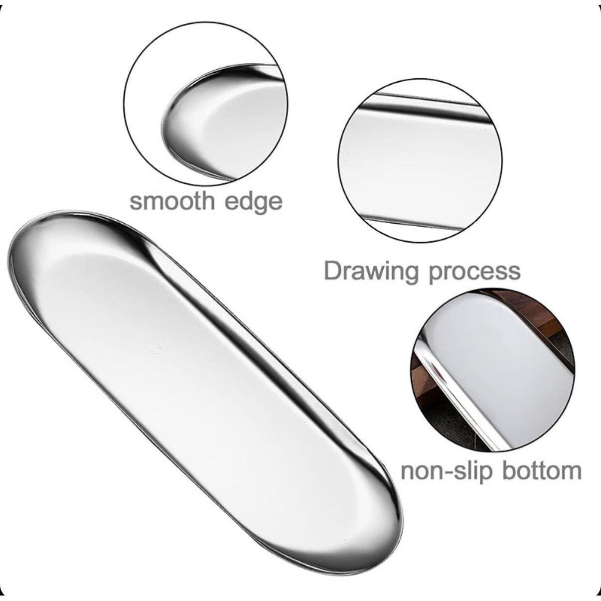 Stainless Steel Oval Storage Tray Multipurpose Small Tray for Cosmetics Jewelry Vanity Snack Silver - Medaid