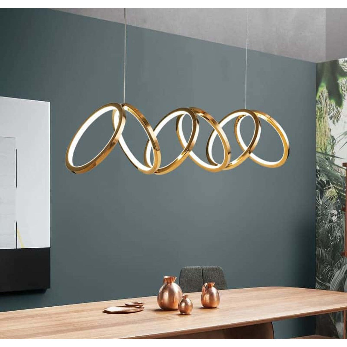 74 CM Modern Hanging LED Circles Pendant Lights for Dining Room Kitchen Bedroom Living Room Gold - Medaid International