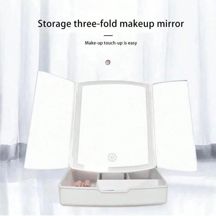 My Fold Away Vanity Mirror With Led & Makeup Storage - Medaid International