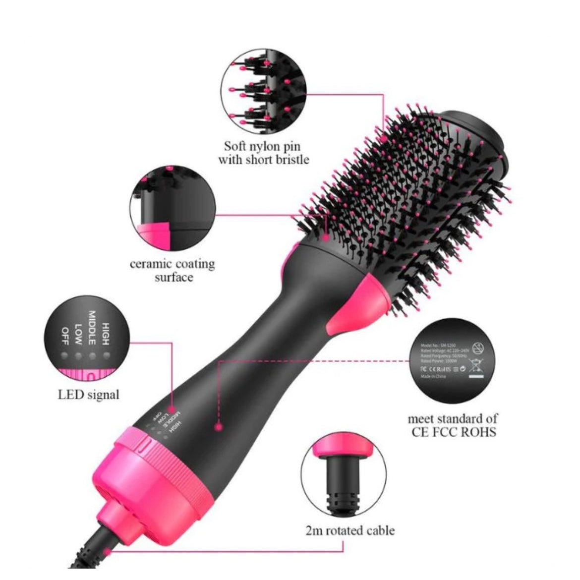 Hair Dryer And Styler Hot Air Brush- 1000W - Medaid International