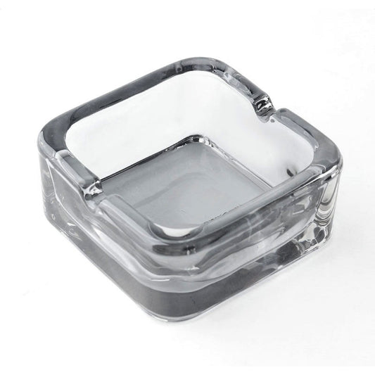 9 CM Transparent Black Square Glass Ashtray Portable Decorative Modern Ashtray for Home Office Indoor and Outdoor Use 2 Cigarettes Position - Medaid