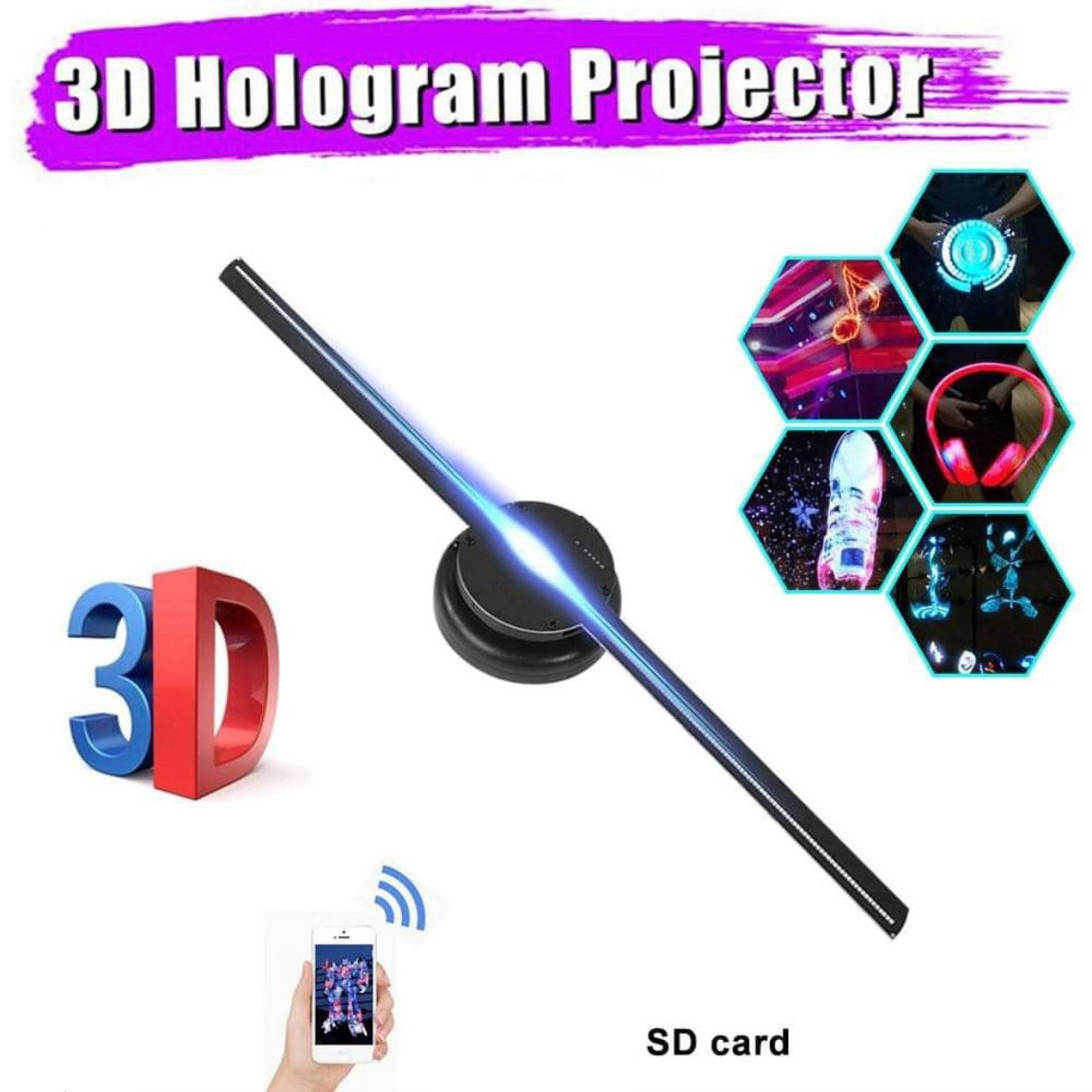 3D Holographic Projector Display Fan LED Hologram Player Lamp - Medaid International
