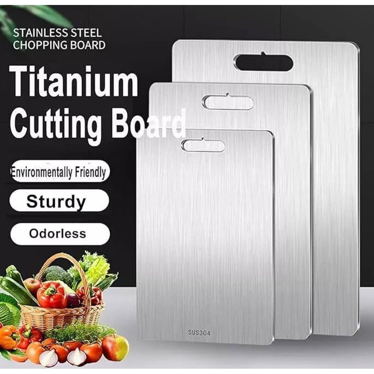 Titanium Cutting Board - 100% Pure Titanium Cutting Board, 304 Stainless Steel Cutting Board, Epicurean Cutting Boards, Multi-purpose Cutting Board, Cutting Boards for Kitchen (L) - Medaid