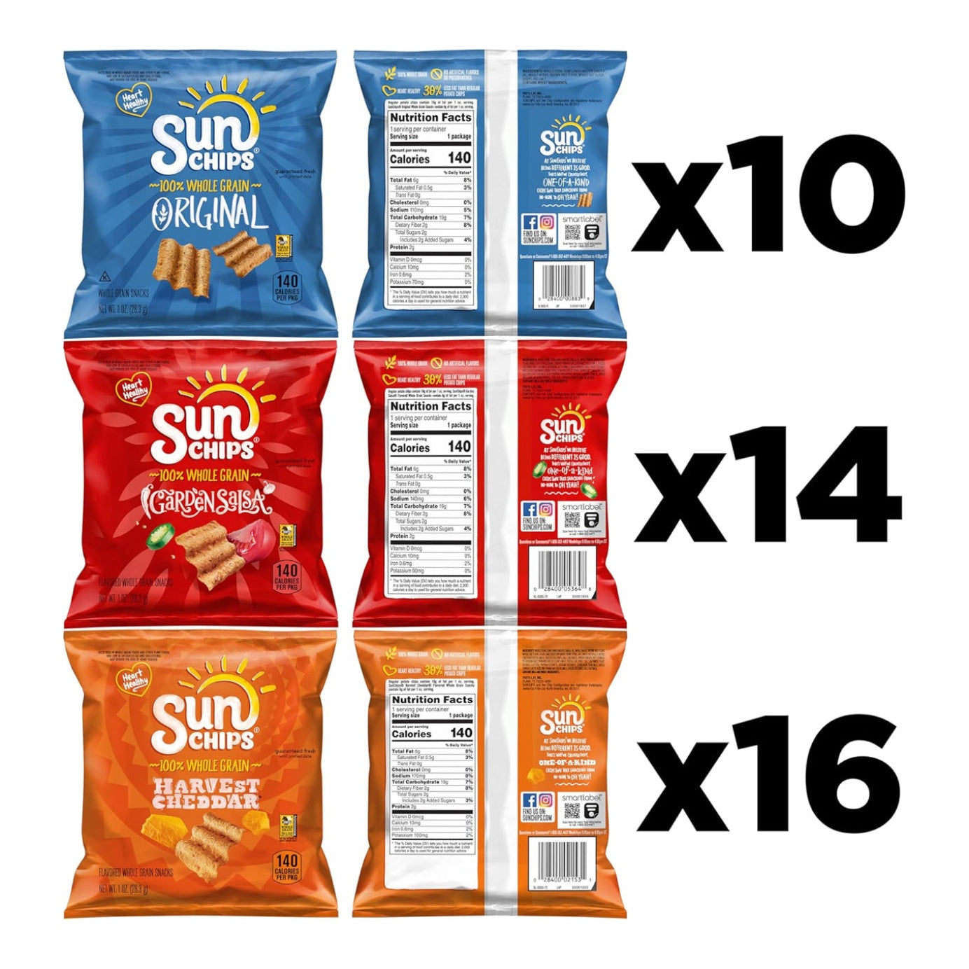 SunChips Multigrain Snacks, Variety Pack, 1 Ounce (Pack of 40) - Medaid