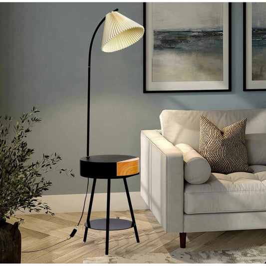 160 CM Coffee Table Floor Lamp with Drawer and Shelf for Living Room Bedside - Medaid International