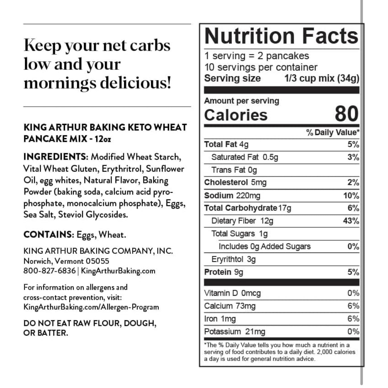 King Arthur Keto Wheat Pancake Mix: Low Carb, High Protein Breakfast Solution - Just Add Water for Fluffy Pancakes or Waffles - Non-GMO, Kosher Certified, 12 oz Pouch - Medaid