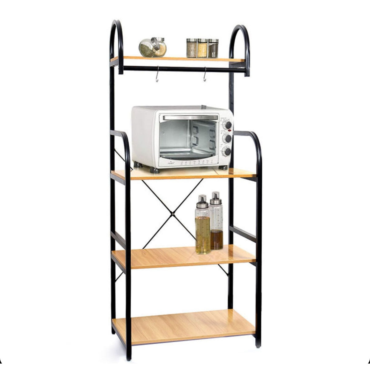 4 Tier Multifunctional Kitchen Rack with 2 Wave Rod Microwave Oven Organizer Stand Storage Racks Holds Up to 20 KG for Kitchen Dining Room Living Room - Medaid